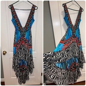 La Moda True Colours Halter 3-Way Maxi Printed Beaded Resort Dress 💙 S/M
